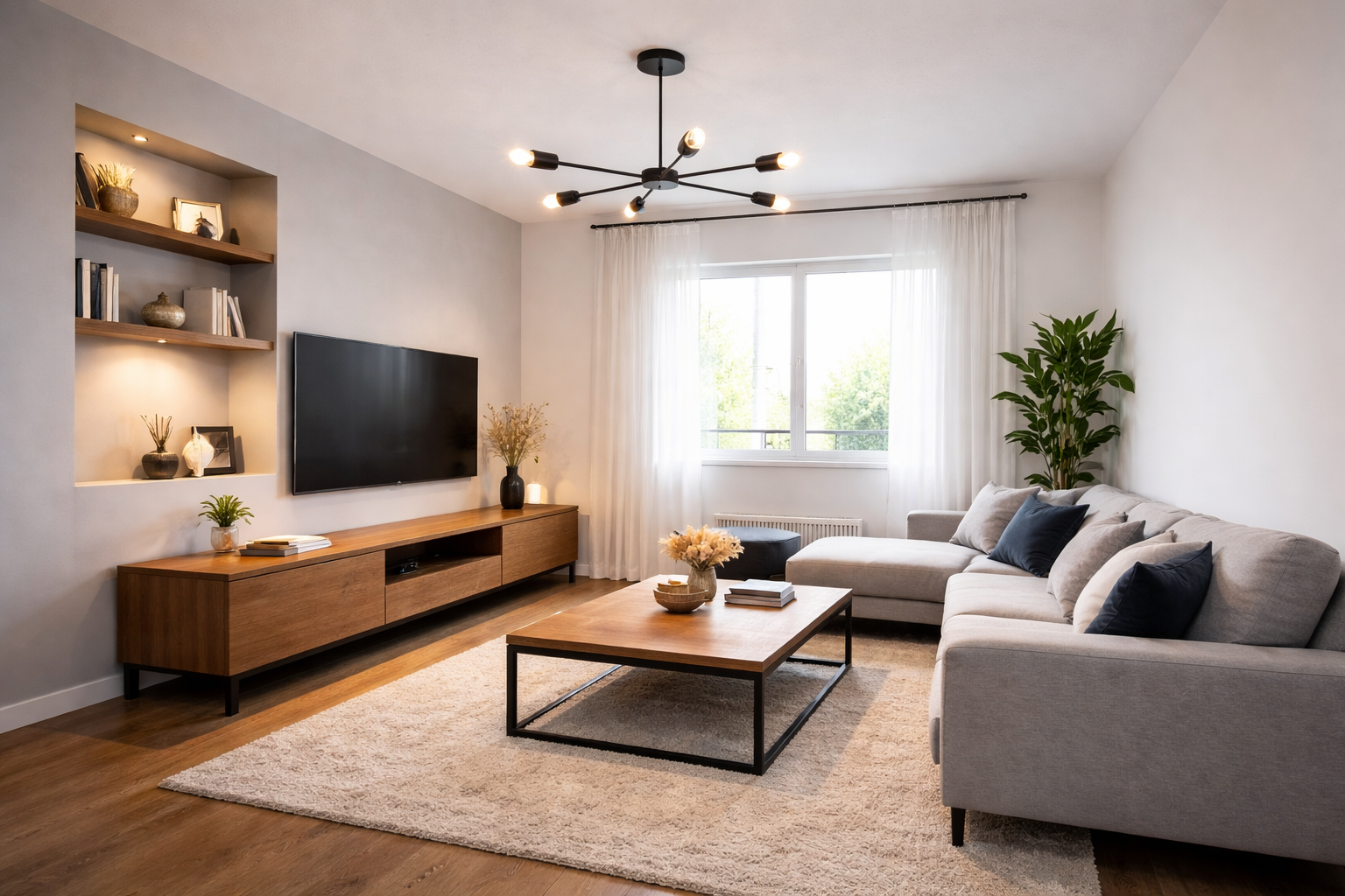 Helles und modernes Wohnzimmer im Detail